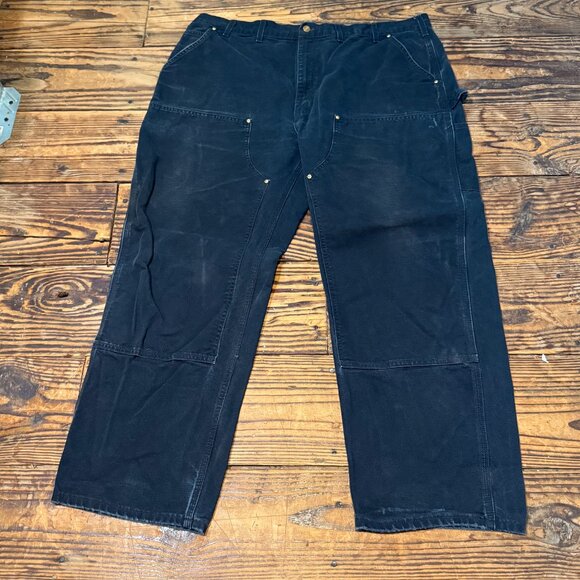 Vintage Carhartt Double Knee Black Carpenter Pants B01 Men Size 40x30 Loose USA - Picture 1 of 13